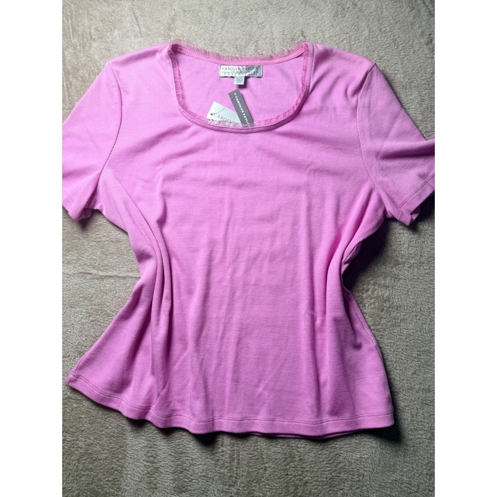 VTG Carolyn Taylor Pink Ribbed Scoop Neck Organza Top Large NWT Coquette